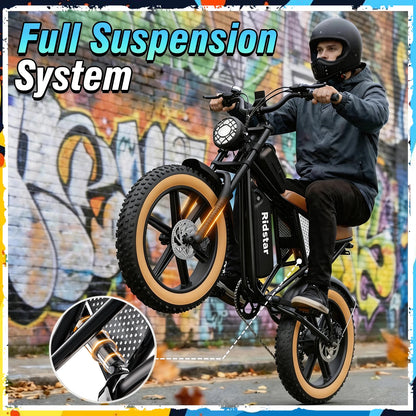 Ridstar LUXELITE30 Motor 1500W Electric Bike for Adults 31 MPH Battery 48V 15.6Ah  20" Electric Dirt Bike 7-Speed