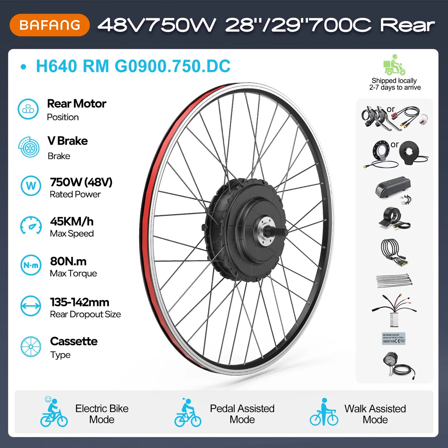 [US Direct ] Bafang 48V 500W 750w Wheel Hub Motor V-Brake Front & Rear Drive Electric Bicycle Conversion Kits 8fun eBike Engine