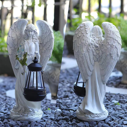 Solar Angel Statue Light Auto On & Off Decorative Angel Figurine Lantern Fairy Figurine Decor Lamp for Outside Yard Art Patio