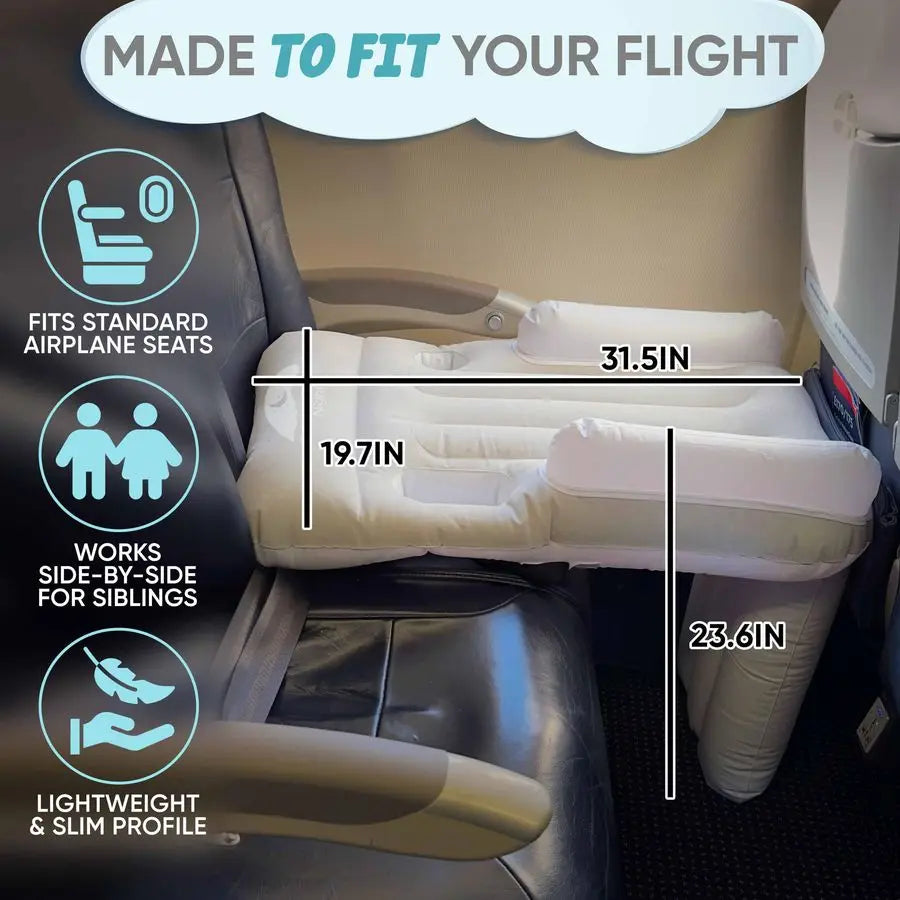 Airplane Bed Inflatable Baby Airplane Bed for Toddler with Safety Belt, Travel Bag, Air Pump, FastInflating Valves, Cup Holder,