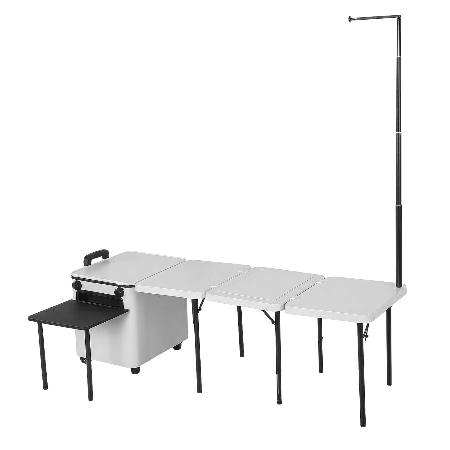 Rolling Master Cook Station with Wheels Folding Overland Camping Kitchen Table with Light Poles for Picnic Beach RV Traveling