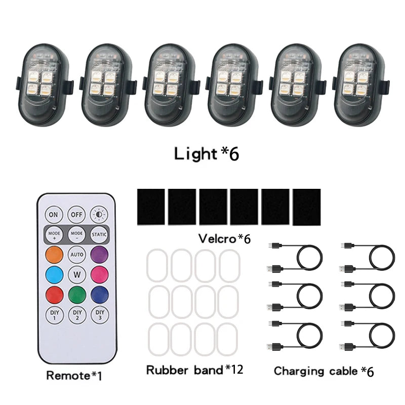 RGB Led Car Strobe Lights Motorcycle LED Flash Position Wireless Light Aircraft Airplane Helicopter Warning Lights Accessories
