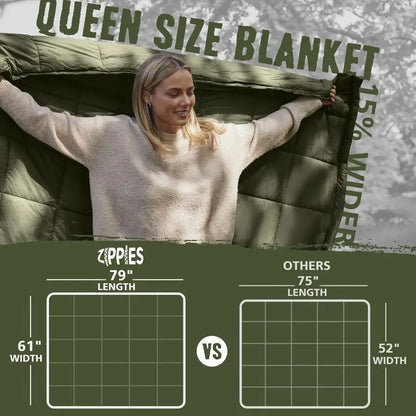 Thinsulate Insulation Puffy Camping Blanket for Cold Weather, Queen Size Warm Camping Quilt with Zipper, Waterproof Outdoor Slee