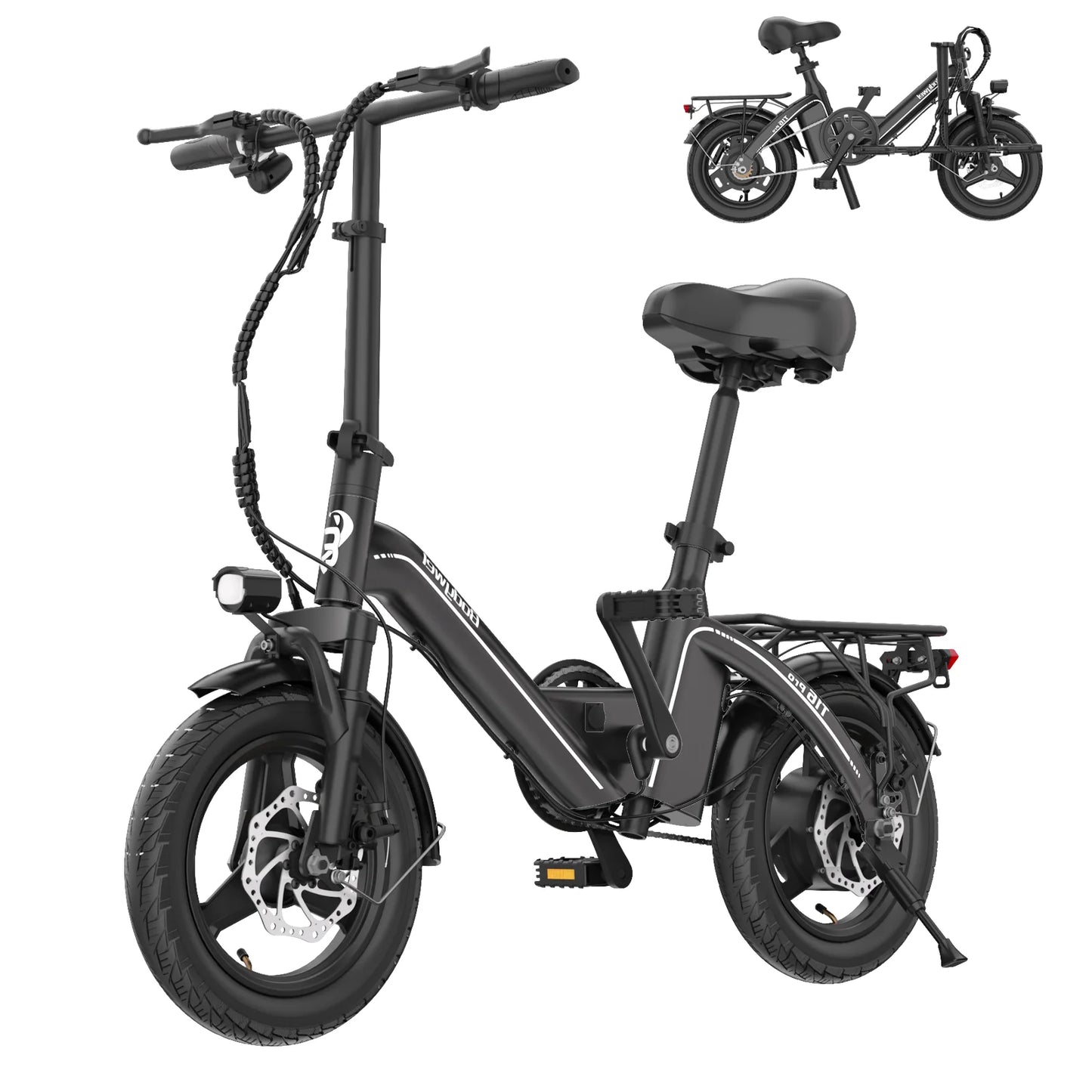 14" Foldable Electric bicycle for Adult, Peak 500W Motor with 36V 10.4Ah Removable Battery EBike Dual Disc Brake Bodywel T16pro