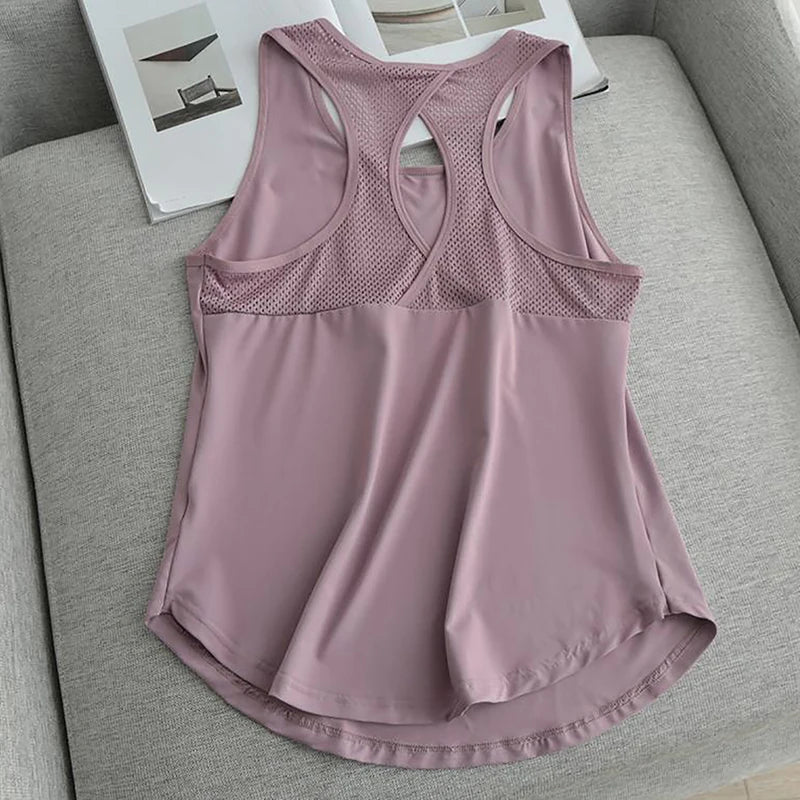 Summer Quick Dry Tank Top Thin Section Mesh Backless Loose Casual Versatile Camisole Yoga Sports T-Shirt Fitness Running Vest